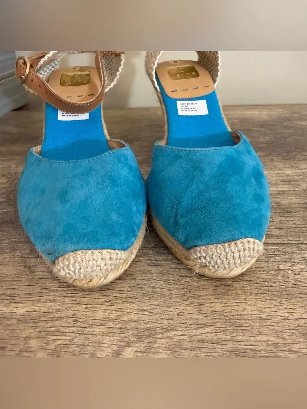 Kanna Wedge Espadrilles Blue Suede Women’s US Sz 6 Made in Spain Resort vacation